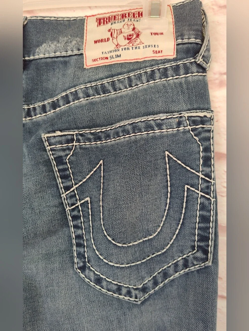 VINTAGE True Religion Slim Jeans Men Sz 29 White Stitched Denim Jeans Y2K